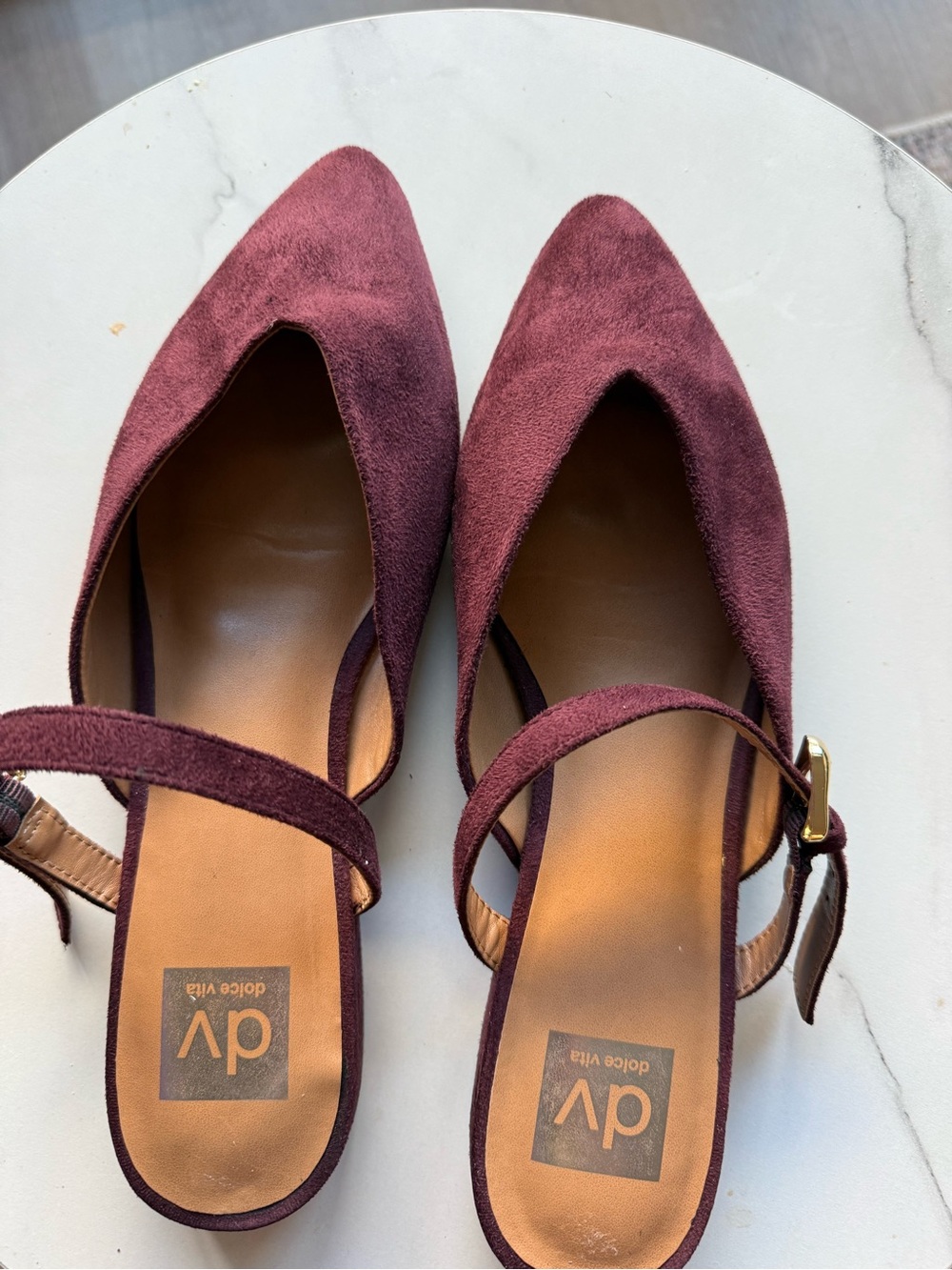 DV by Dolce Vita - Burgundy Pointed Toe Strap Suede Mule Flats